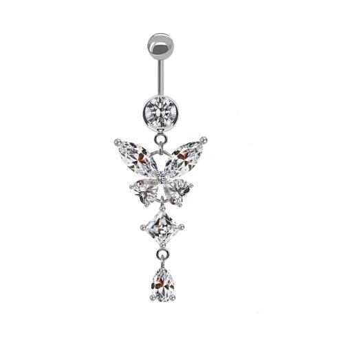 304 Stainless Steel Belly Ring, with Tibetan Style, Butterfly, plated, Unisex & different styles for choice & micro pave cubic zirconia, 50mm, Sold By PC