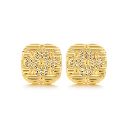 Boucle d'oreille de gaujon en acier inoxydable, Acier inoxydable 304, cadre, bijoux de mode & pour femme & avec strass, plus de couleurs à choisir, 21x21mm, Vendu par paire