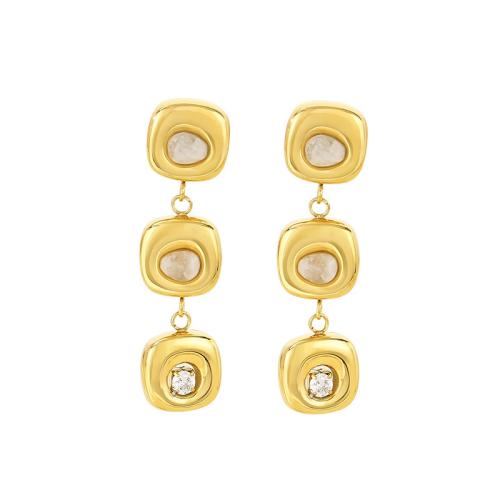 Boucle d'oreille goutte inox, Acier inoxydable 304, avec Oeil de chat, bijoux de mode & pour femme & avec strass, plus de couleurs à choisir, 38x10mm, Vendu par paire