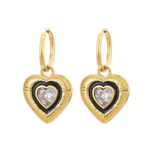 Stainless Steel Drop Earring, 304 Stainless Steel, with Rhinestone, Heart, Vacuum Ion Plating, fashion jewelry & for woman & enamel, more colors for choice, 15x17x1.50mm, Sold By Pair