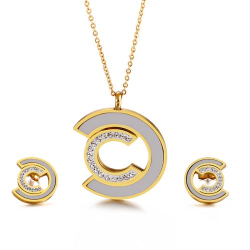 Ensembles de bijoux en zircon cubique en acier inoxydable, Boucle d’oreille stud & collier, Acier inoxydable 304, avec coquille, bijoux de mode & pavé de micro zircon & pour femme, plus de couleurs à choisir, Vendu par fixé