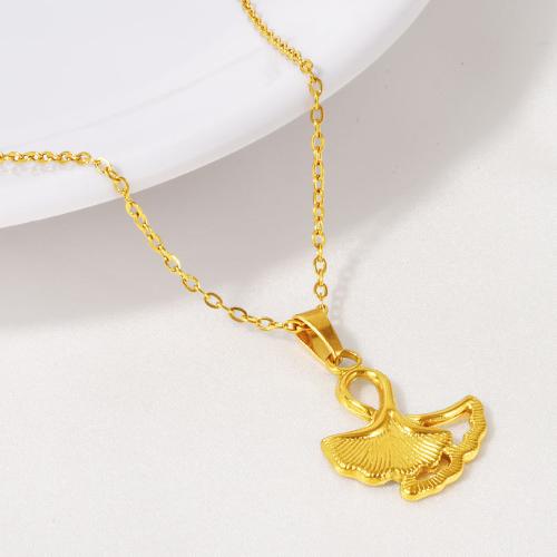 Collier de bijoux en acier inoxydable, Acier inoxydable 304, avec 5CM chaînes de rallonge, Ginkgo Feuille, Placage, pour femme, plus de couleurs à choisir, Longueur:40 cm, Vendu par PC