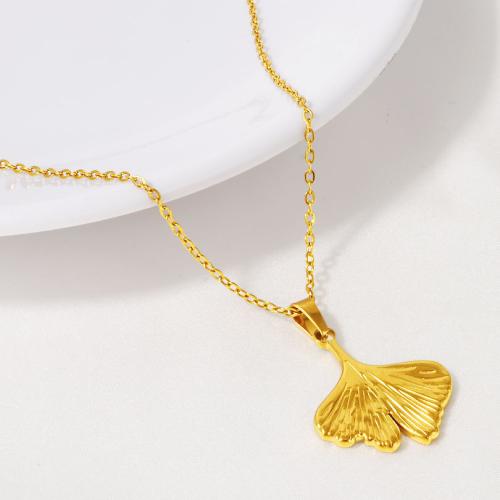 Edelstahl Schmuck Halskette, 304 Edelstahl, mit Verlängerungskettchen von 5CM, Ginkgo-Blatt, plattiert, für Frau, keine, Länge:40 cm, verkauft von PC