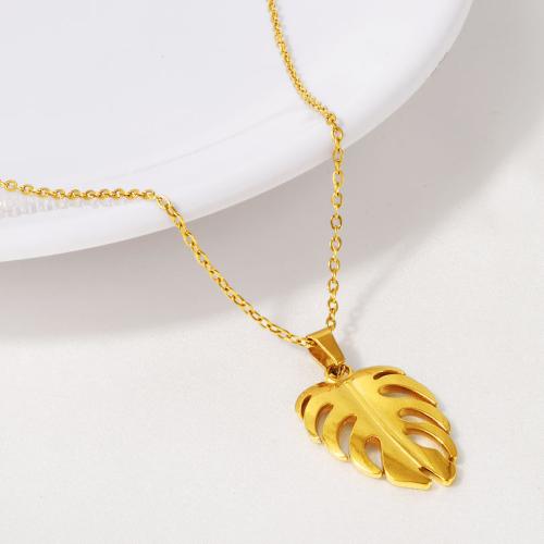 Stainless Steel Jewelry Necklace, 304 Stainless Steel, Leaf, plated, for woman, more colors for choice, Length:40 cm, Sold By PC