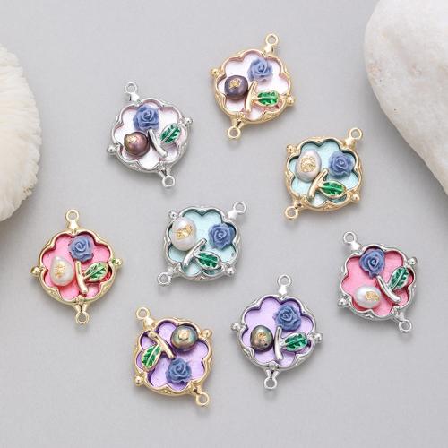 Brass Connector, with Freshwater Pearl, Flower, plated, DIY & enamel & 1/1 loop, more colors for choice, nickel, lead & cadmium free, Sold By PC