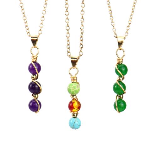 Natural Gemstone Necklace, Brass, with Natural Stone, plated, fashion jewelry & different materials for choice, more colors for choice, nickel, lead & cadmium free, Sold By PC