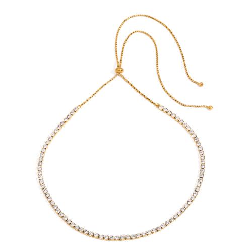 Stainless Steel Jewelry Necklace, 304 Stainless Steel, with Cubic Zirconia, plated, fashion jewelry & for woman, golden, Length:29.92 Inch, Sold By PC