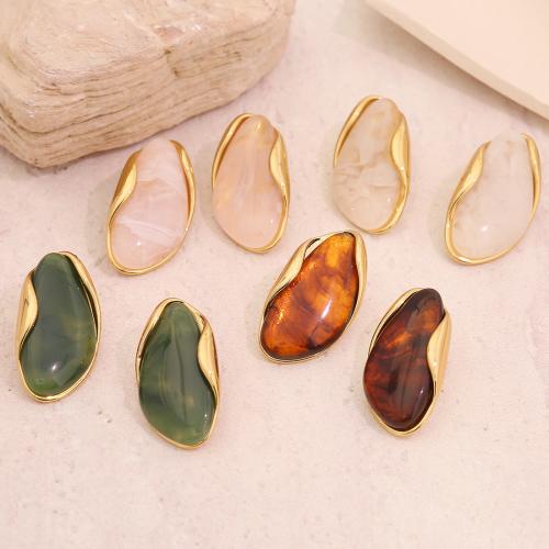 Resin Earring, 304 Stainless Steel, with Resin, gold color plated, fashion jewelry & for woman, more colors for choice, Sold By Pair