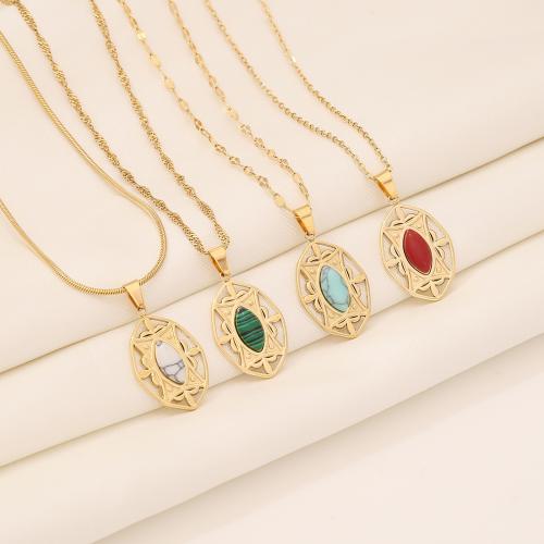 Natural Gemstone Necklace, 304 Stainless Steel, with Natural Stone, with 5cm extender chain, plated, fashion jewelry & different materials for choice & for woman, golden, Length:40 cm, Sold By PC