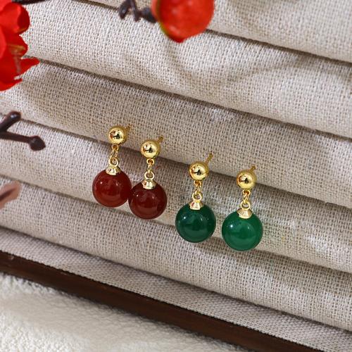 Brass Drop Earring, with Gemstone, Vacuum Ion Plating, for woman, more colors for choice, 22x10mm, Sold By Pair