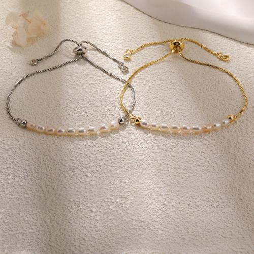 Freshwater Cultured Pearl Bracelet, Brass, with Freshwater Pearl, Vacuum Ion Plating, for woman, more colors for choice, nickel, lead & cadmium free, Sold By PC