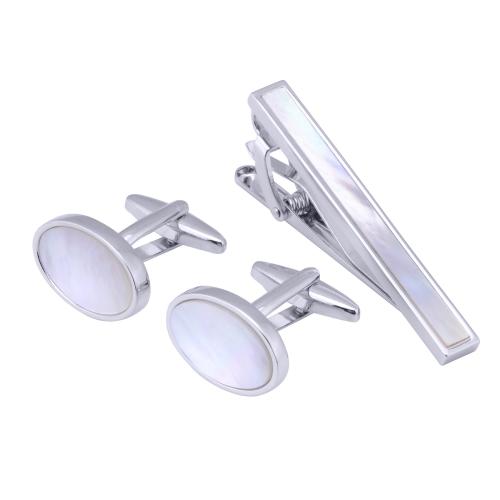 laiton Tie Clip Cufflink Set, avec coquille, Motif géométrique, Placage, unisexe & styles différents pour le choix, Vendu par fixé