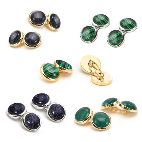 Cufflinks, Brass, with Gemstone, Round, plated, Unisex & different styles for choice, Sold By Pair