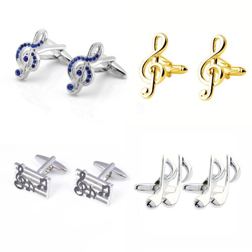 Brass Cufflinks, Music Note, stoving varnish, Unisex & different styles for choice & with rhinestone, 24x11mm, Sold By Pair