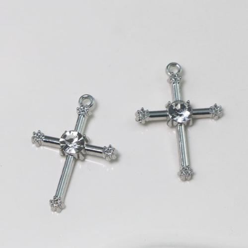 Tibetan Style Rhinestone Pendants, Cross, silver color plated, DIY & with rhinestone, more colors for choice, nickel, lead & cadmium free, 31x22mm, Sold By PC