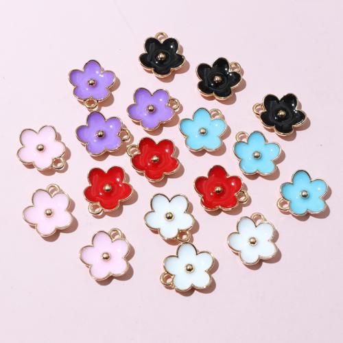 Tibetan Style Enamel Pendants, Flower, gold color plated, DIY, more colors for choice, nickel, lead & cadmium free, 13x11.50mm, Approx 100PCs/Bag, Sold By Bag