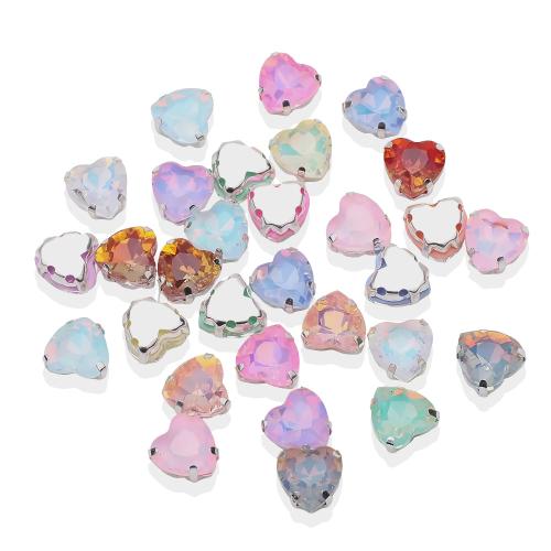 Hair Accessories DIY Findings, Glass, with Brass, Heart, more colors for choice, 10x10mm, 20PCs/Bag, Sold By Bag