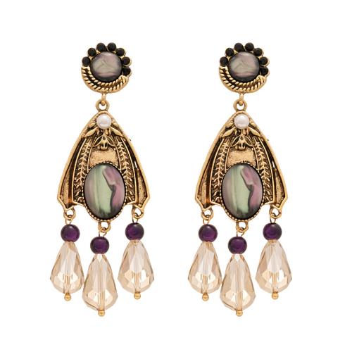 Crystal Earrings, Tibetan Style, with Crystal & Plastic Pearl, plated, fashion jewelry & for woman & with rhinestone, golden, 90x30mm, Sold By Pair