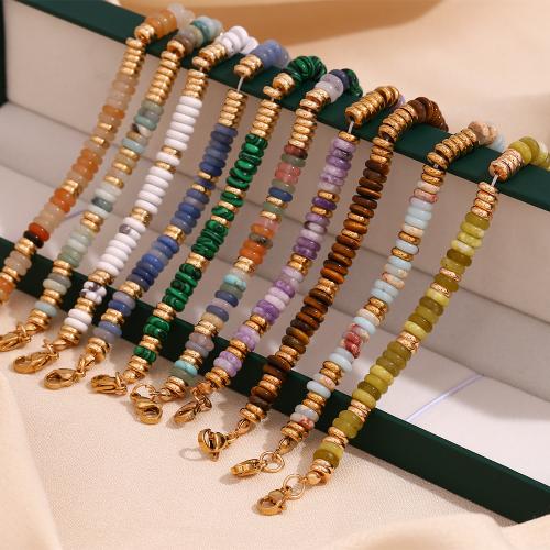 Bracelets de pierres précieuses, Acier inoxydable 304, avec Pierre naturelle, avec 5cm chaînes de rallonge, Plaqué or 18K, bijoux de mode & différents matériaux pour le choix & pour femme, Longueur:17 , Vendu par PC