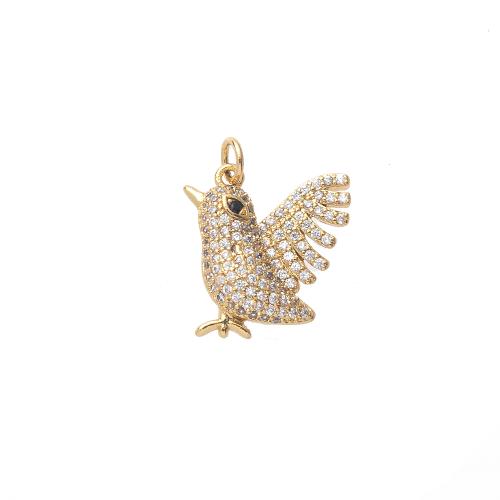 Cubic Zirconia Micro Pave Brass Pendant, Bird, gold color plated, DIY & micro pave cubic zirconia, nickel, lead & cadmium free, 17x4x22mm, Sold By PC