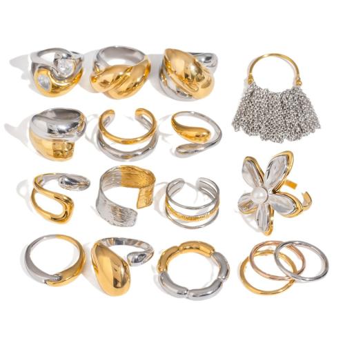 Stainless Steel Finger Ring, 304 Stainless Steel, plated, different styles for choice & for woman & two tone, Sold By PC