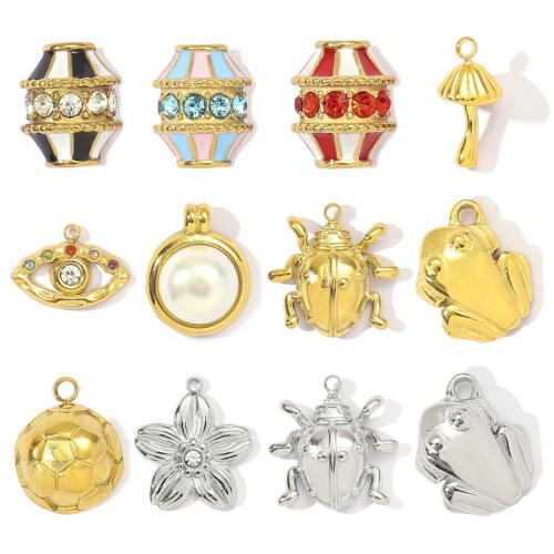 Stainless Steel Pendants, 304 Stainless Steel, with ABS Plastic Pearl, Vacuum Ion Plating, Different Shape for Choice & DIY & enamel & with rhinestone, more colors for choice, 3PCs/Bag, Sold By Bag