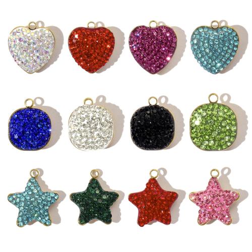 Stainless Steel Pendants, 304 Stainless Steel, Vacuum Ion Plating, Different Shape for Choice & DIY & with rhinestone, more colors for choice, 5PCs/Bag, Sold By Bag