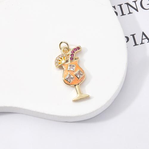 Cubic Zirconia Micro Pave Brass Pendant, Cup, gold color plated, DIY & micro pave cubic zirconia & enamel, nickel, lead & cadmium free, 13x3x27mm, Sold By PC