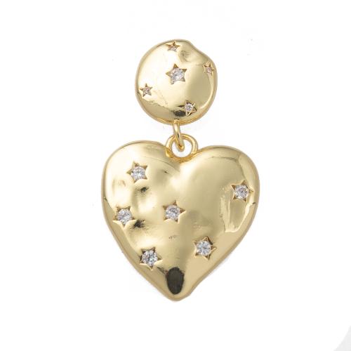 Boucles d'oreilles en laiton zircon cubique pavent, coeur, Placage de couleur d'or, pavé de micro zircon & pour femme, protéger l'environnement, sans nickel, plomb et cadmium, 20x2x34mm, Vendu par paire