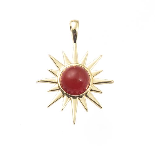 Resin Pendant, Brass, with Resin, Sun, gold color plated, DIY, red, nickel, lead & cadmium free, Sold By PC