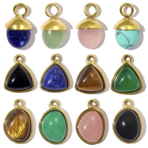 Gemstone Pendants Jewelry, 304 Stainless Steel, with Gemstone, Vacuum Ion Plating, Different Shape for Choice & DIY, more colors for choice, Sold By PC