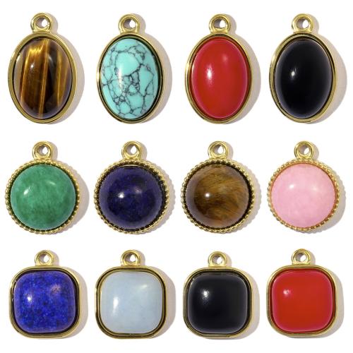 Gemstone Pendants Jewelry, 304 Stainless Steel, with Gemstone, Vacuum Ion Plating, Different Shape for Choice & DIY, more colors for choice, Sold By PC