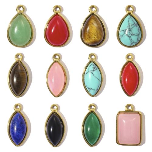 Gemstone Pendants Jewelry, 304 Stainless Steel, with Gemstone, Vacuum Ion Plating, Different Shape for Choice & DIY, more colors for choice, 5PCs/Bag, Sold By Bag