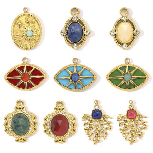 Gemstone Pendants Jewelry, 304 Stainless Steel, with Gemstone, Vacuum Ion Plating, Different Shape for Choice & DIY & with rhinestone, more colors for choice, 3PCs/Bag, Sold By Bag