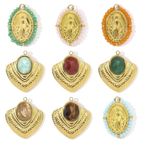 Gemstone Pendants Jewelry, 304 Stainless Steel, with Gemstone, Vacuum Ion Plating, Different Shape for Choice & DIY, more colors for choice, 3PCs/Bag, Sold By Bag