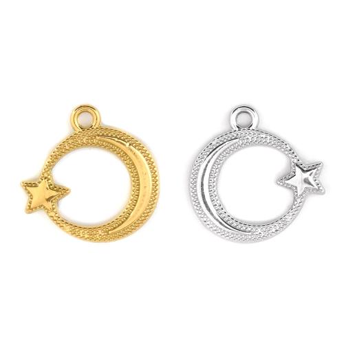 Stainless Steel Pendants, 304 Stainless Steel, Moon and Star, Vacuum Ion Plating, DIY, more colors for choice, 19x19mm, 10PCs/Bag, Sold By Bag