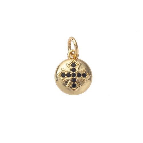 Cubic Zirconia Micro Pave Brass Pendant, Round, gold color plated, DIY & micro pave cubic zirconia, nickel, lead & cadmium free, 9x2x14mm, Sold By PC