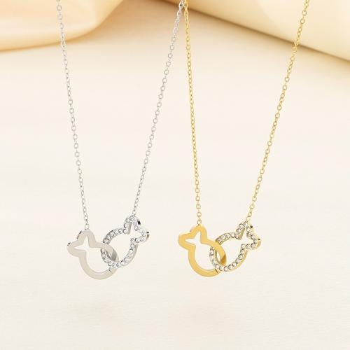 Stainless Steel Jewelry Necklace, 304 Stainless Steel, Fish, plated, fashion jewelry & with rhinestone, more colors for choice, Sold By PC