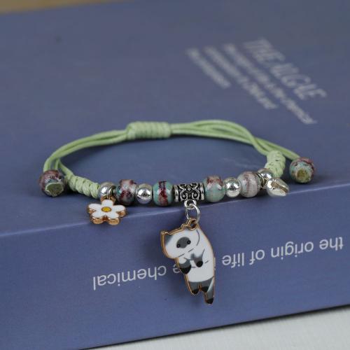 Tibetan Style Bracelet, with Porcelain & Wax Cord, Cat, plated, for woman & enamel, more colors for choice, Length:Approx 6-10 Inch, Sold By PC