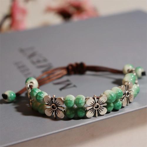 porcelaine bracelet, avec corde de cire & alliage de zinc, fait à la main, Style bohème & unisexe, plus de couleurs à choisir, Longueur:Environ 6-10 pouce, Vendu par PC