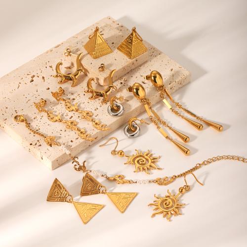 Fashion Stainless Steel Jewelry Sets, 304 Stainless Steel, gold color plated, fashion jewelry, golden, Sold By Pair