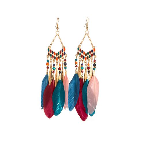 fer Boucle d'oreille goutte, avec Seedbead & plume, Placage, Style bohème & styles différents pour le choix & pour femme, earring length 120-150mm, Vendu par paire