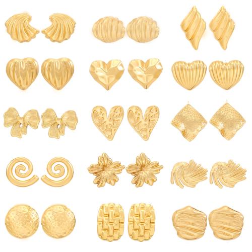 Acier inoxydable 304 boucle d oreille dormeuse, Placage de couleur d'or, styles différents pour le choix & pour femme, earring length 10-40mm, Vendu par paire