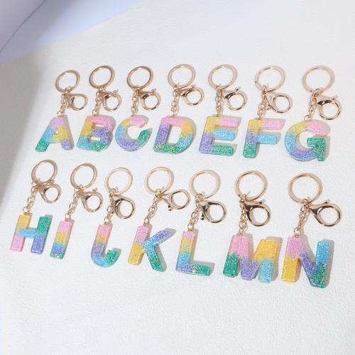 Schlüsselanhänger, Harz, mit Zinklegierung, Alphabet-Buchstabe, Epoxidharzklebstoff, unisex & verschiedene Stile für Wahl, 115x35mm, verkauft von PC