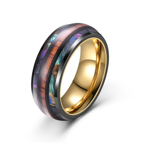 304 Edelstahl Fingerring, mit Harz Muschel & Holz, plattiert, unisex & verschiedene Größen vorhanden, keine, Größe:6-8, verkauft von PC