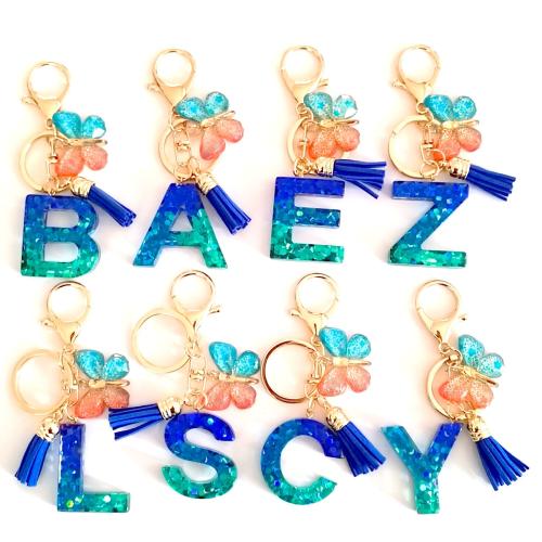 Bag Purse Charms Keyrings Keychains, Resin, with Tibetan Style, Alphabet Letter, Unisex & different styles for choice, 115mm, Sold By PC