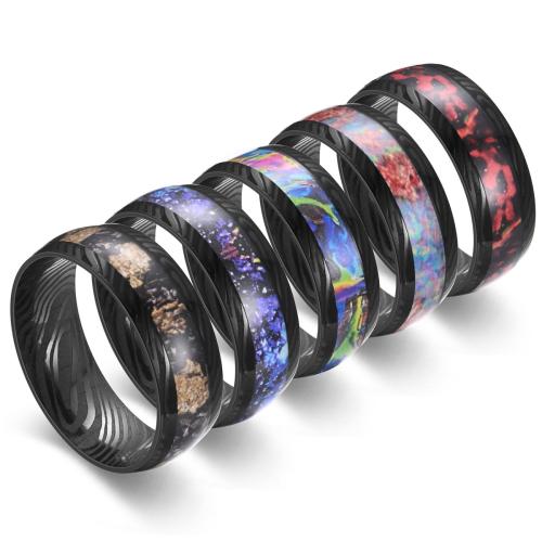 Edelstahl Ringe, 201 Edelstahl, plattiert, unisex & verschiedene Größen vorhanden & verschiedene Muster für Wahl & Epoxy Aufkleber, schwarz, verkauft von PC