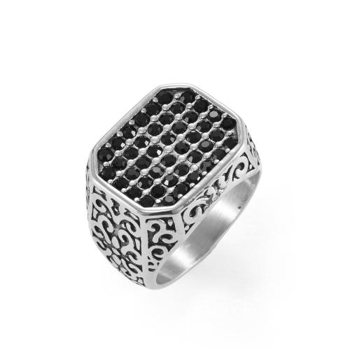 Anillo de dedo de acero inoxidable, acero inoxidable 304, pulido, diverso tamaño para la opción & para hombre & con diamantes de imitación, color original, Vendido por UD