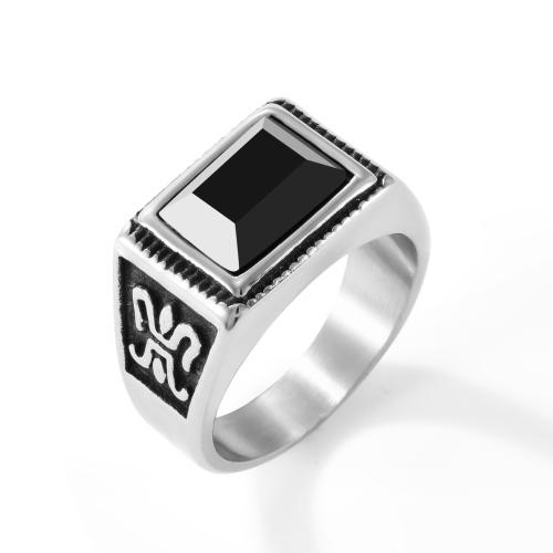 Stainless Steel Finger Ring, 304 Stainless Steel, with Crystal, polished, fashion jewelry & different size for choice & for man, original color, Sold By PC