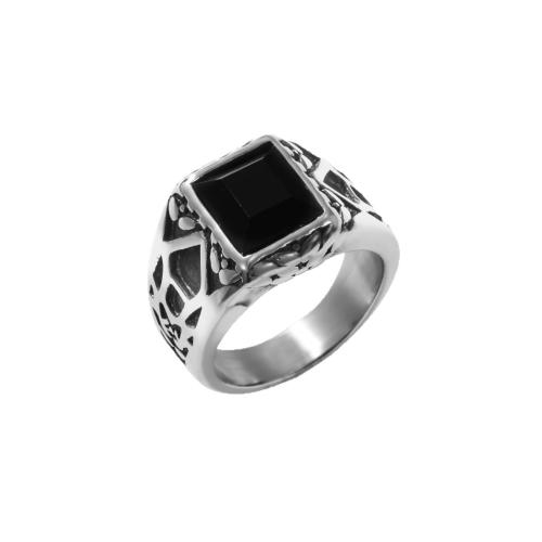Stainless Steel Finger Ring, 304 Stainless Steel, with Crystal, Antique finish, fashion jewelry & different size for choice & for man, original color, Sold By PC